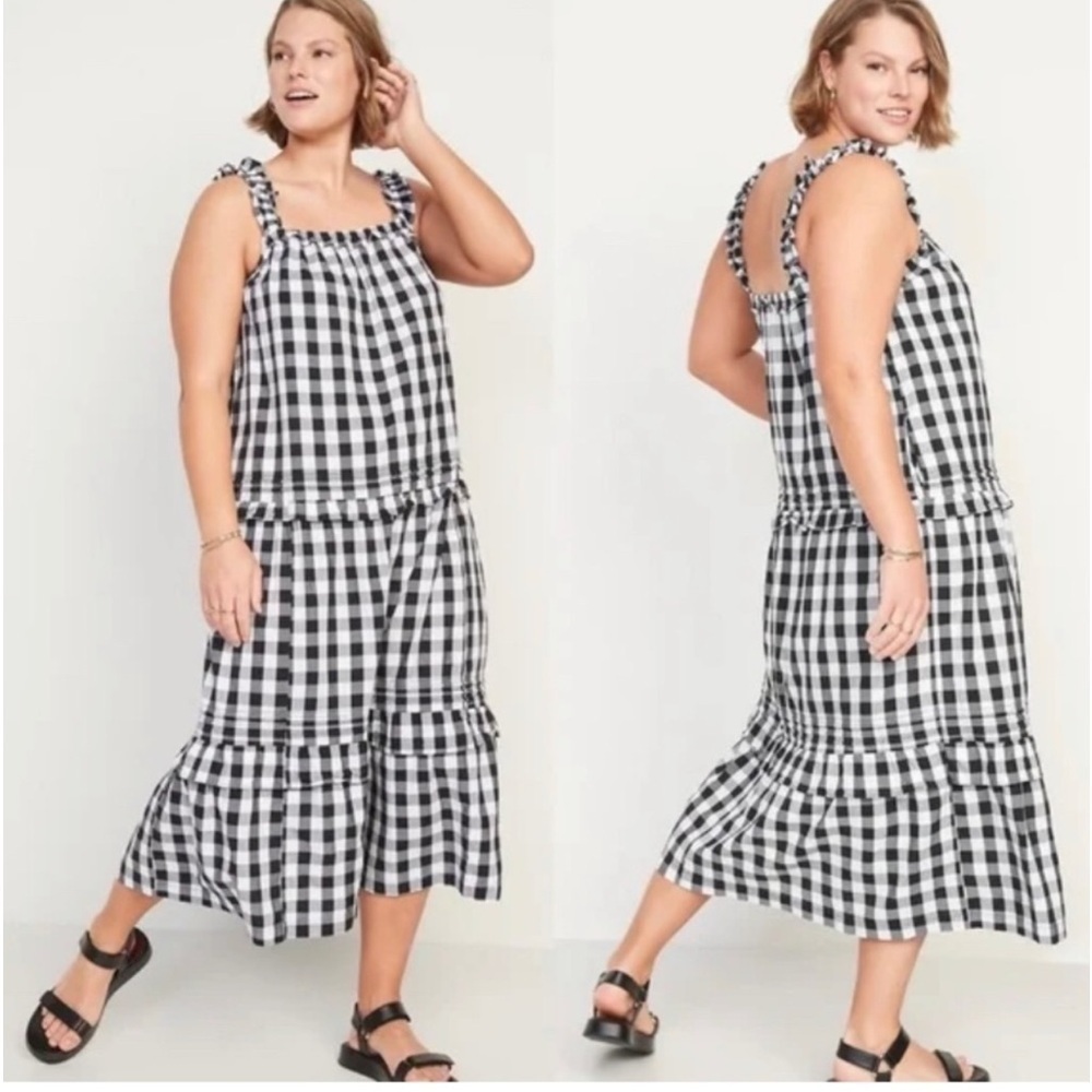 Old Navy Black and White Gingham Midi Dress